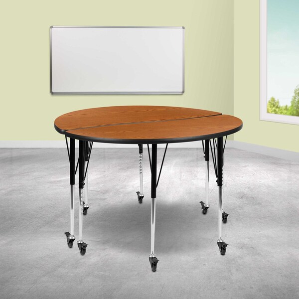 Flash Furniture Round 47.5 W, 48 L, 30 H, Chrome, Laminate, Particleboard, Steel, Wood Grain XU-GRP-A48-HCIRC-OAK-T-A-CAS-GG - main